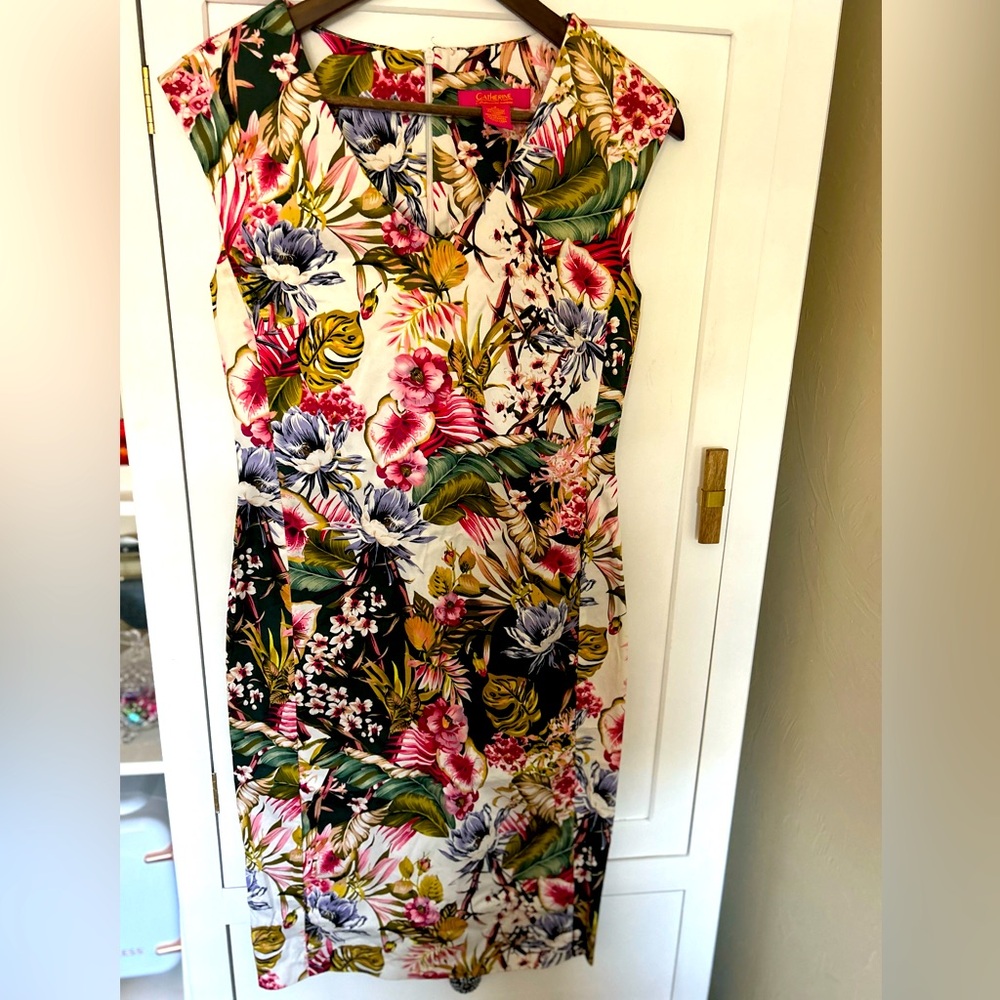 Catherine Malandrino Floral Sheath Dress Tropical Office Womens Size 2